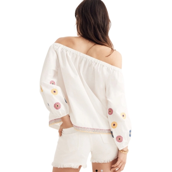 Madewell Embroidered Off Shoulder Peasant Top Boho Festival White Size Small - Picture 2 of 10